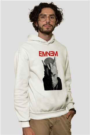 Eminem Beyaz Unisex Kapşonlu Sweatshirt