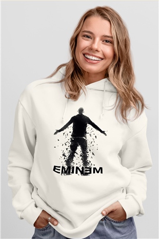 Eminem Beyaz Unisex Kapşonlu Sweatshirt