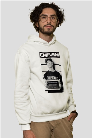 Eminem Beyaz Unisex Kapşonlu Sweatshirt