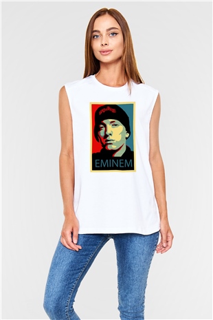 Eminem Beyaz Unisex Kolsuz Tişört