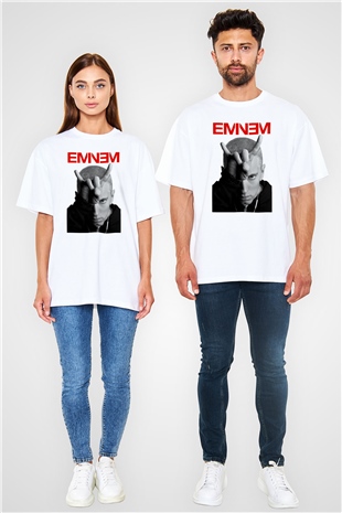 Eminem Beyaz Unisex Oversize Tişört T-Shirt