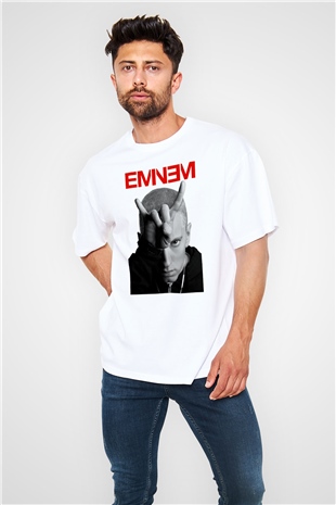Eminem Beyaz Unisex Oversize Tişört T-Shirt