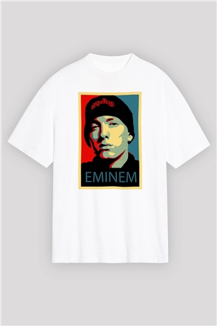 Eminem Beyaz Unisex Oversize Tişört T-Shirt
