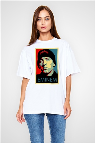 Eminem Beyaz Unisex Oversize Tişört T-Shirt