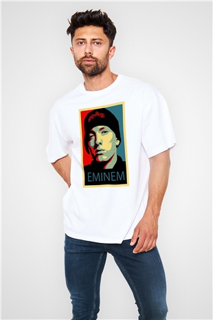 Eminem Beyaz Unisex Oversize Tişört T-Shirt
