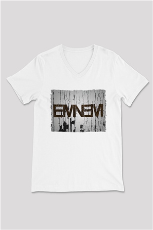 Eminem Beyaz Unisex V Yaka Tişört