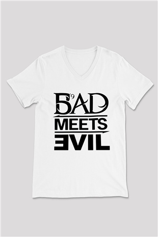 Eminem Beyaz Unisex V Yaka Tişört T-Shirt
