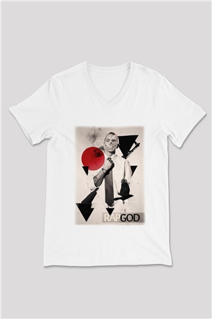 Eminem Beyaz Unisex V Yaka Tişört T-Shirt