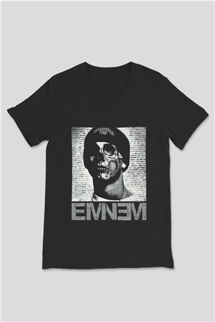 Eminem Siyah Unisex V Yaka Tişört T-Shirt