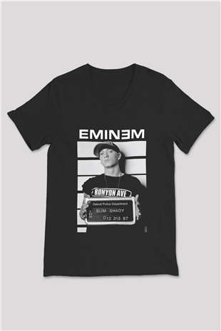 Eminem Siyah Unisex V Yaka Tişört T-Shirt