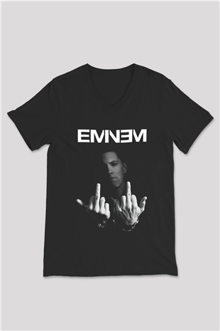 Eminem Siyah Unisex V Yaka Tişört T-Shirt