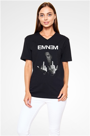 Eminem Siyah Unisex V Yaka Tişört T-Shirt