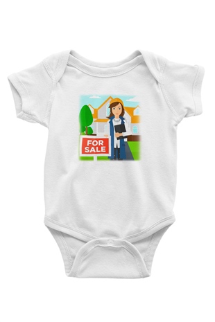Emlakçı Baskılı Beyaz Unisex Bebek Body - Zıbın