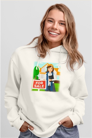 Emlakçı Beyaz Unisex Hoodie
