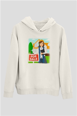 Emlakçı Beyaz Unisex Hoodie