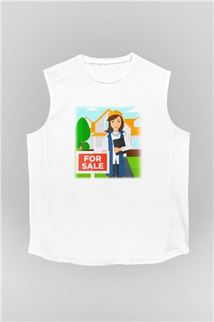 Emlakçı Beyaz Unisex Kolsuz Tişört