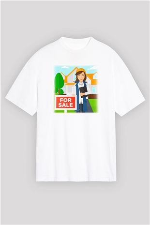 Emlakçı Beyaz Unisex Oversize Tişört T-Shirt