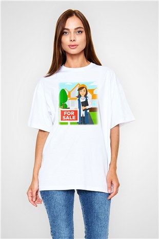 Emlakçı Beyaz Unisex Oversize Tişört T-Shirt
