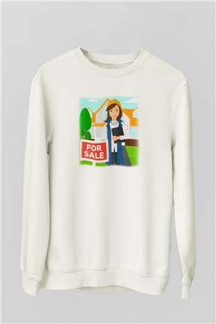 Emlakçı Beyaz Unisex Sweatshirt