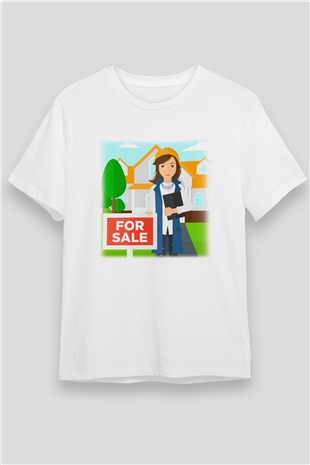 Emlakçı Beyaz Unisex Tişört T-Shirt - TişörtFabrikası