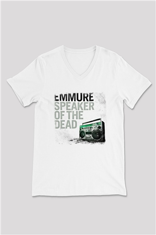 Emmure Baskılı Unisex Beyaz V Yaka Tişört