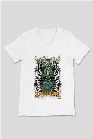 Emmure Beyaz Unisex V Yaka Tişört T-Shirt