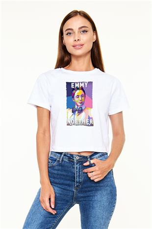Emmy Noether Baskılı Kadın Crop Top Beyaz Tişört