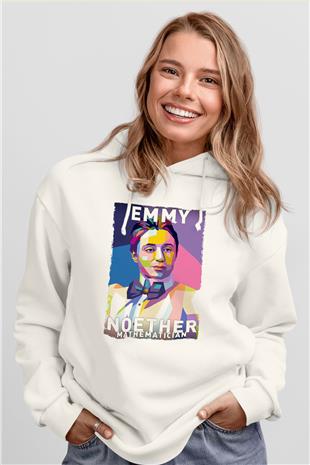 Emmy Noether Baskılı Unisex Ekru Hoodie