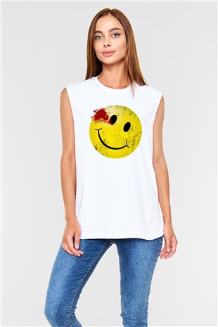 Emoji Baskılı Unisex Beyaz  Kolsuz Tişört