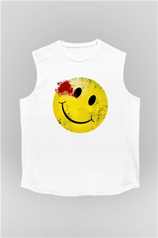 Emoji Baskılı Unisex Beyaz  Kolsuz Tişört