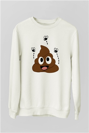 Emoji Baskılı Unisex Beyaz  Sweatshirt