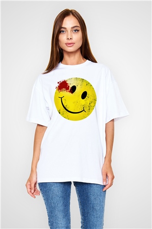 Emoji Baskılı Oversize Beyaz Tişört