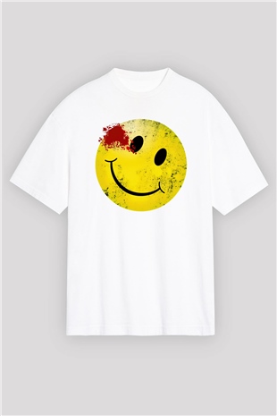 Emoji Baskılı Oversize Beyaz Tişört