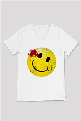 Emoji Baskılı Unisex Beyaz  V Yaka Tişört