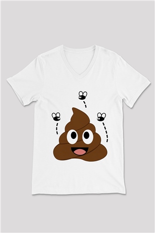 Emoji Baskılı Unisex Beyaz  V Yaka Tişört