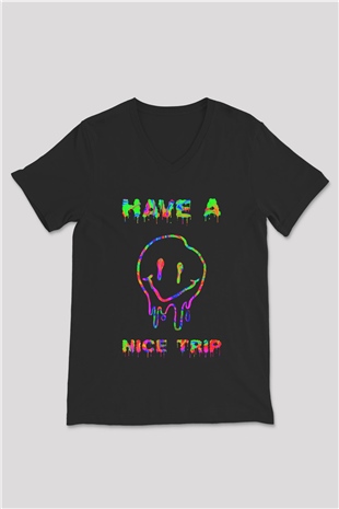 Emoji Baskılı Unisex Siyah  V Yaka Tişört