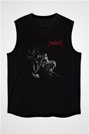 Emperor Baskılı Unisex Siyah Kolsuz Tişört