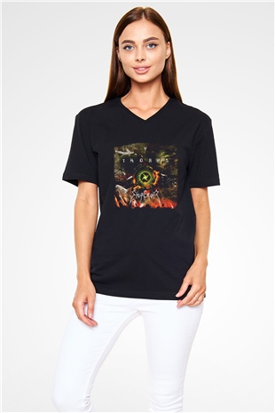 Emperor Baskılı Unisex Siyah V Yaka Tişört