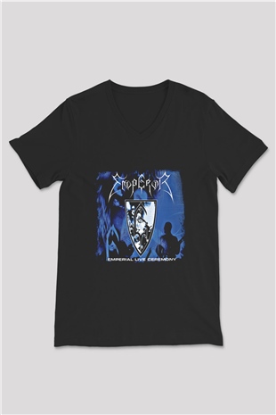 Emperor Baskılı Unisex Siyah V Yaka Tişört