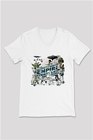 Empire Strikes Back Beyaz Unisex  V Yaka Tişört