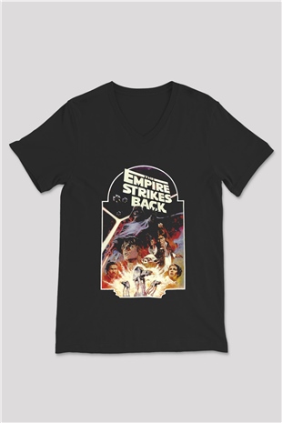 Empire Strikes Back Siyah Unisex  V Yaka Tişört