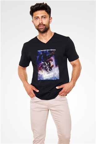 Empire Strikes Back Siyah Unisex  V Yaka Tişört