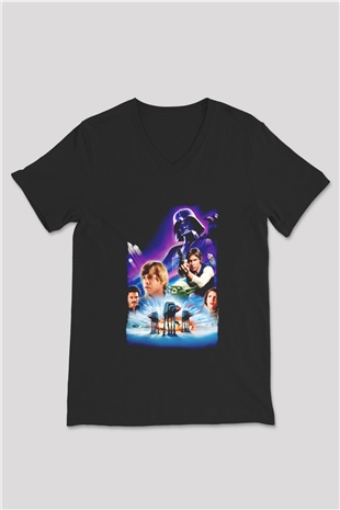 Empire Strikes Back Siyah Unisex  V Yaka Tişört