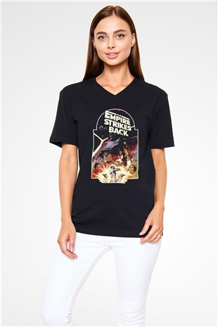 Empire Strikes Back Siyah Unisex  V Yaka Tişört