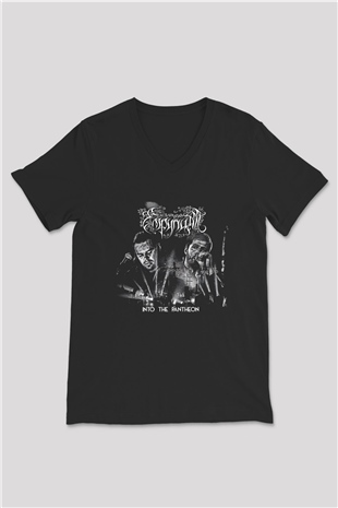 Empyrium Baskılı Unisex Siyah V Yaka Tişört - Tshirt