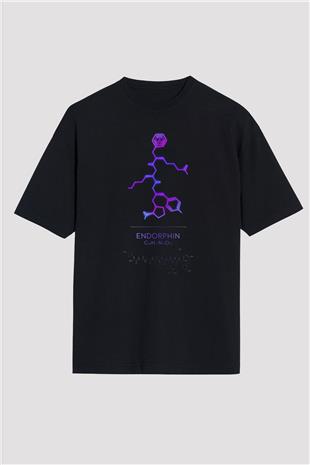 Endorfin Molekülü Baskılı Unisex Oversize Tişört - Tshirt
