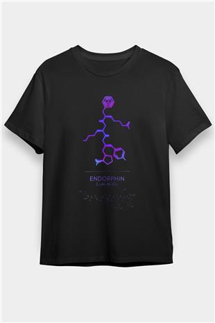 Endorfin Molekülü Baskılı Unisex Siyah Tişört - Tshirt