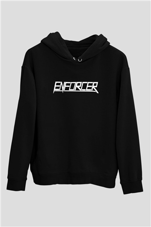 Enforcer Baskılı Unisex Siyah Kapüşonlu Sweatshirt