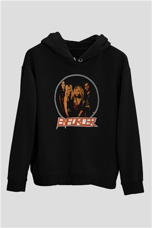 Enforcer Baskılı Unisex Siyah Kapüşonlu Sweatshirt