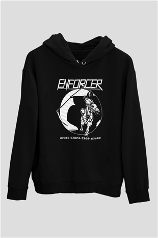 Enforcer Baskılı Unisex Siyah Kapüşonlu Sweatshirt